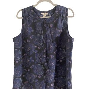 LOFT Blue Sleeveless Blouse with Floral Print